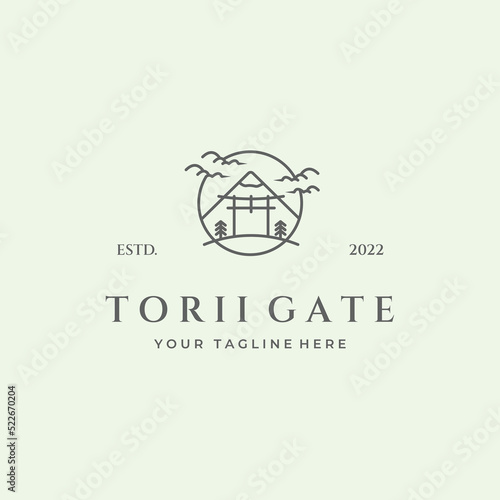 torii gate line art icon logo vintage travel minimalist for japanese