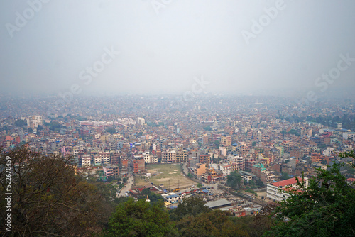 Aerial view from the top of Kathmandu cityscape, the capital city of Nepal