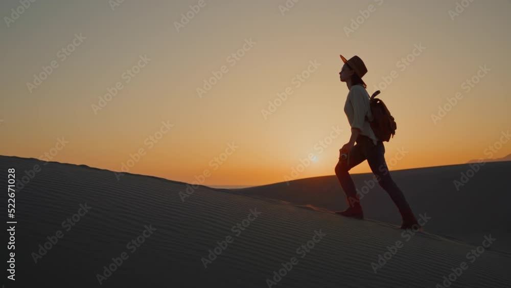 Attractive girl with retro camera walking on the sand Attractive girl with retro camera walking on the sand