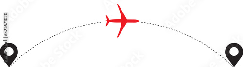 Airplane line path icon. Vector illustration of air plane flight route with line trace isolated on white background