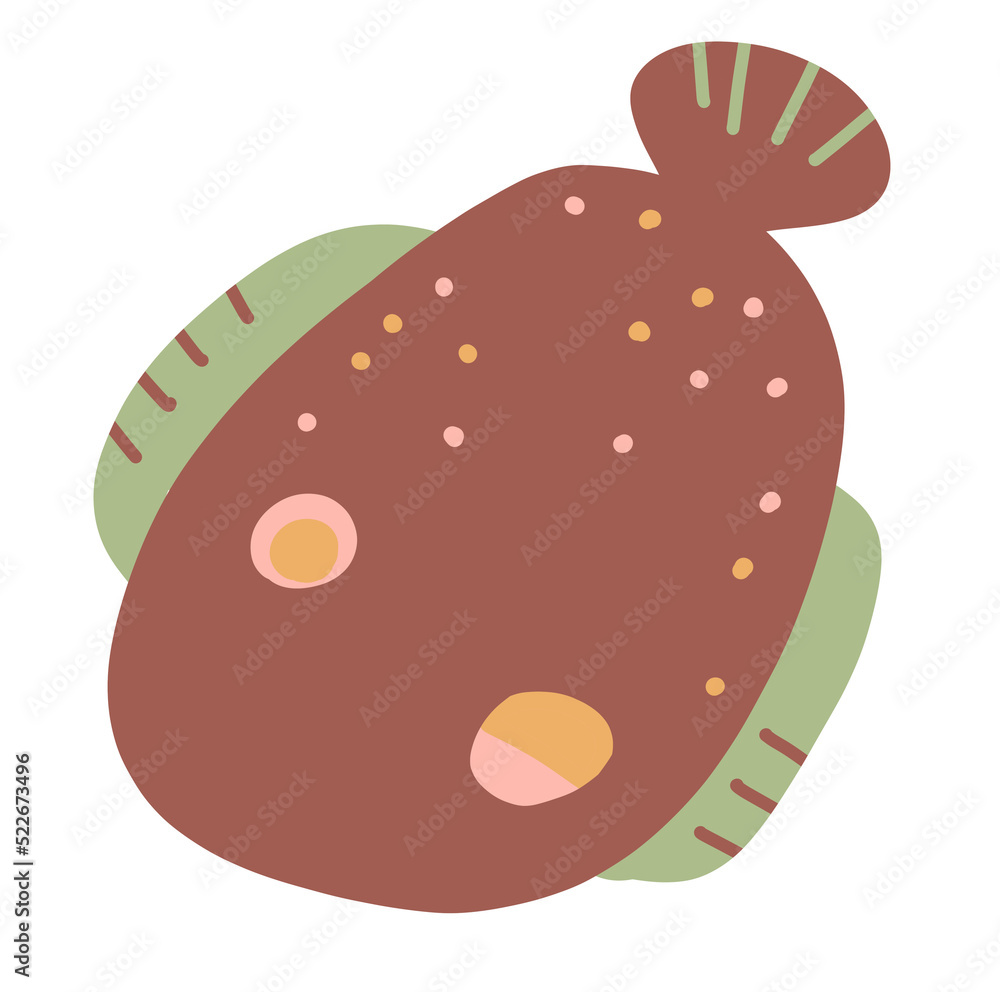 Halibut flounder Fish Under the sea ocean boho organic hand drawn icon Halibut flounder Fish Under the sea ocean boho organic hand drawn icon