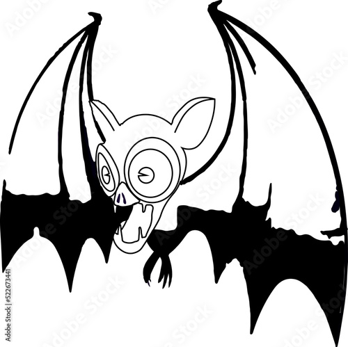 black and white bat baring its fangs