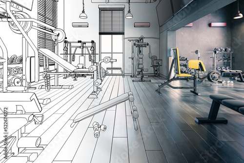 Wallpaper Mural Bodybuilding-Fitnesswerkstatt integriert in einen weitläufigen Trainungsbereich (Planung) - 3D-Visualisierung Torontodigital.ca