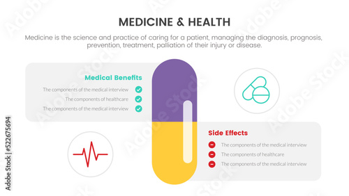 capsule health medicine infographic concept for slide presentation with 2 point list comparison two side