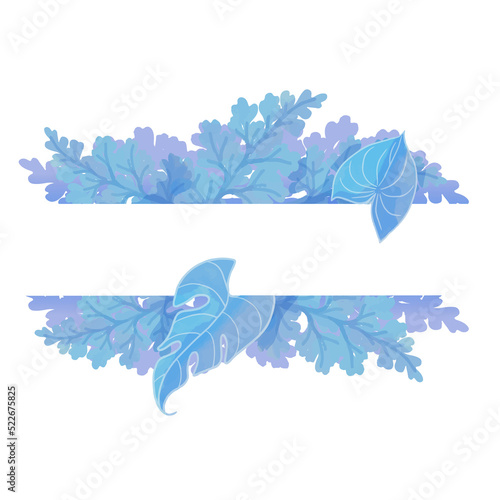 Watercolor Leaf and Flower Frame  Blue leaves clipart.