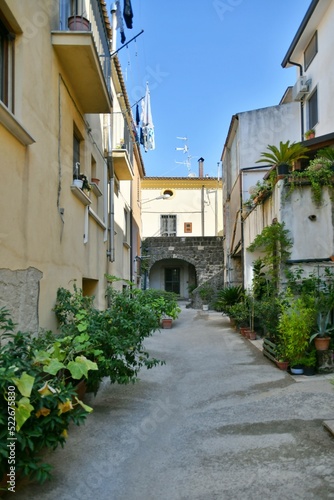 Fototapeta Naklejka Na Ścianę i Meble -  A narrow street in Castelvenere, a medieval village in the province of Avellino in Campania, Italy.