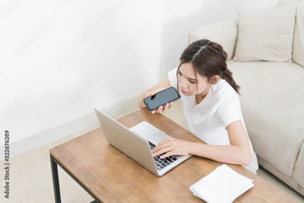 Asian women work at home Asian women work at home