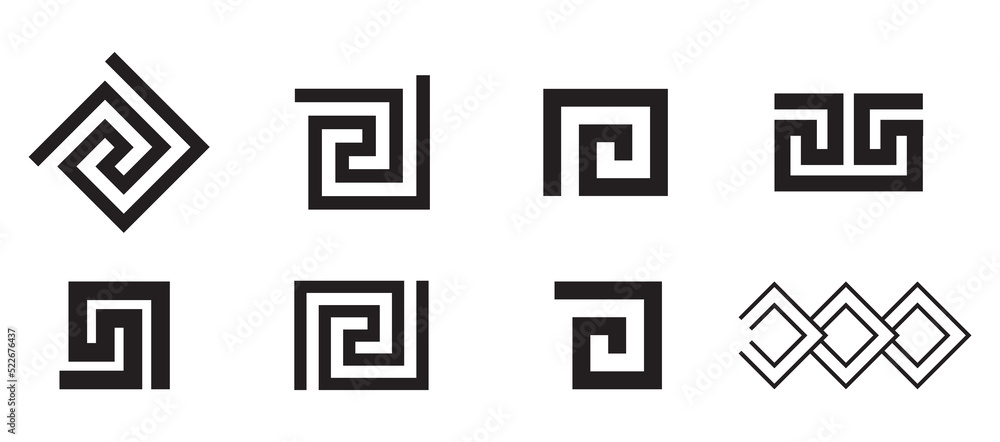 Greek key. Arabic geometric islamic symbols set. Greek key. Arabic geometric islamic symbols set.