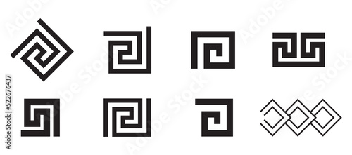 Greek key. Arabic geometric islamic symbols set.