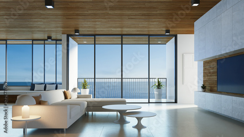 Canvas Print Luxury modern beach house and hotel sea view - 3D rendering