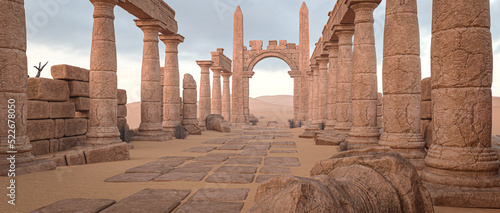3D illustration rendering. a ruined ancient Egyptian building in the desert photo