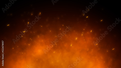 3D fire and Burning embers glowing. Fire Glowing Particles on Black Background