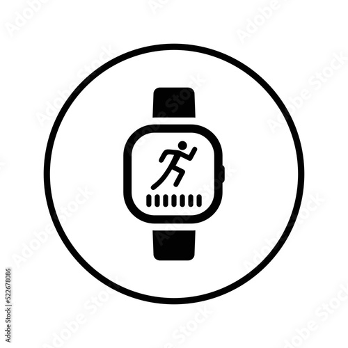 Apple, exercise, fitness, wearable icon. Black vector graphics.
