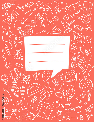 School yearbook notebook cover. Sketch doodle exercise book background. Hand drawn vector line. Editable stroke size.