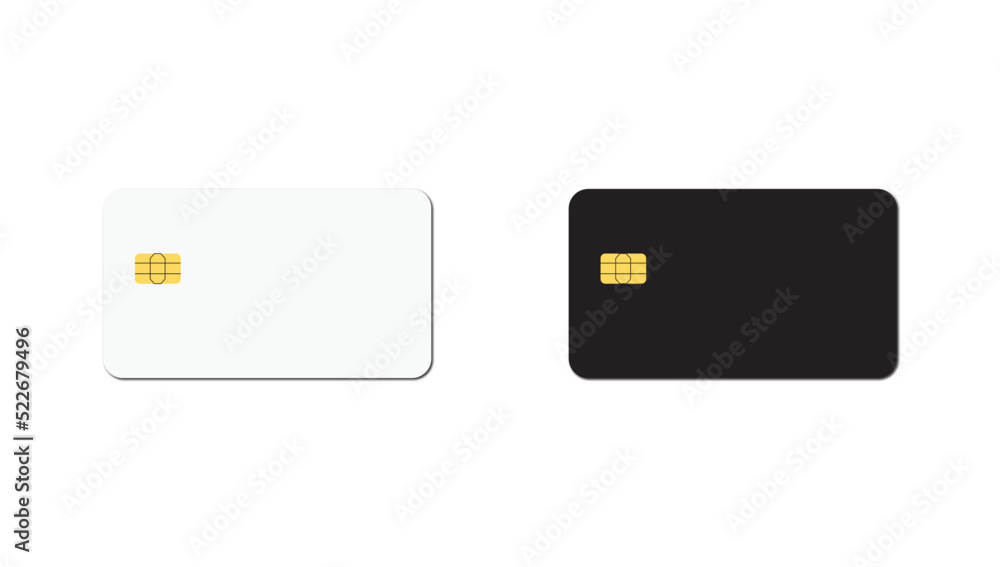 Two simple realistic empty bank cards white and black colors on white background. empty credit card icon. Two simple realistic empty bank cards white and black colors on white background. empty credit card icon.