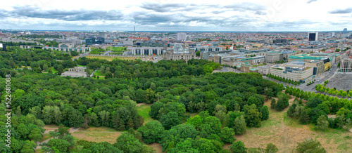 Brandenburg Gate and park in Berlin, Germany aerial view