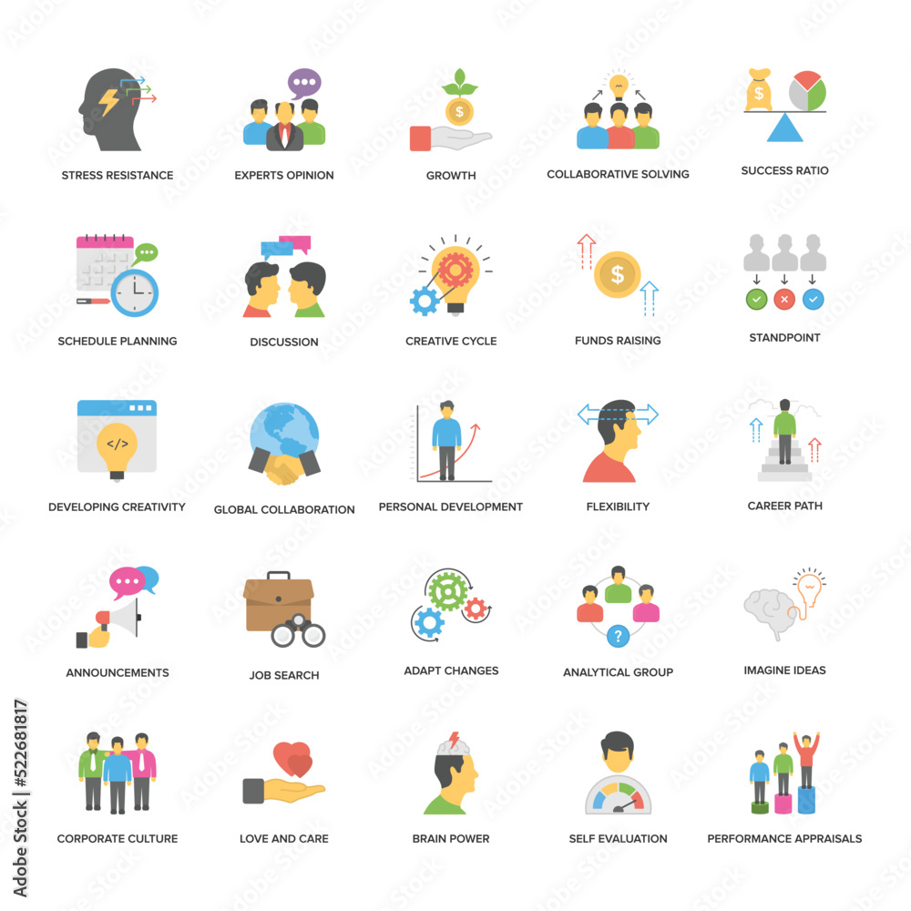 Fototapeta premium Flat Vector Icons Pack Of Success and Opportunities