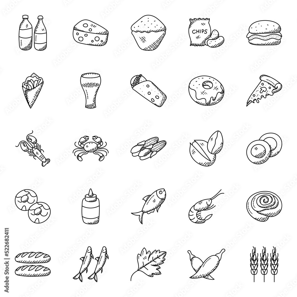 Doodle Icons Collection Of Food Items
Doodle Icons Collection Of Food Items