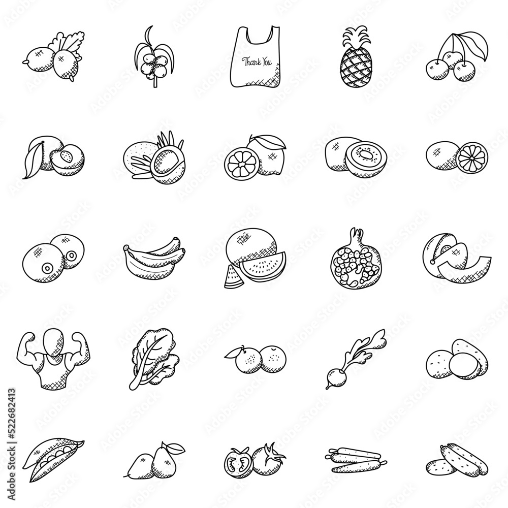 Doodles Pack Of Fruits and Vegetables 

