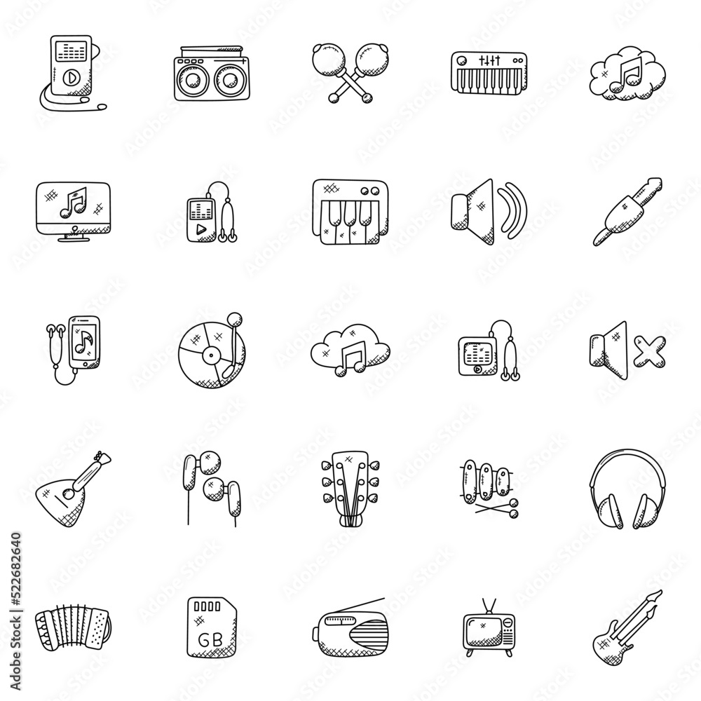 Set of Music Instruments Doodle Vector Icons
Set of Music Instruments Doodle Vector Icons