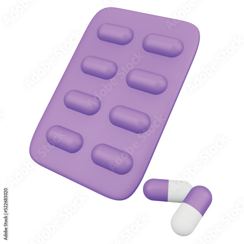 Capsule blister 3D rendering isometric icon.