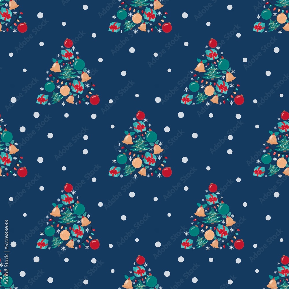 Seamless pattern with snow and christmas trees