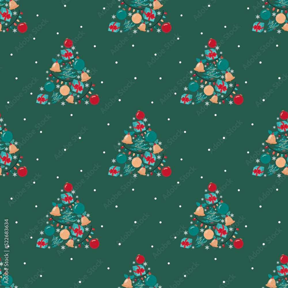 Christmas abstract trees seamless pattern on green background Christmas abstract trees seamless pattern on green background