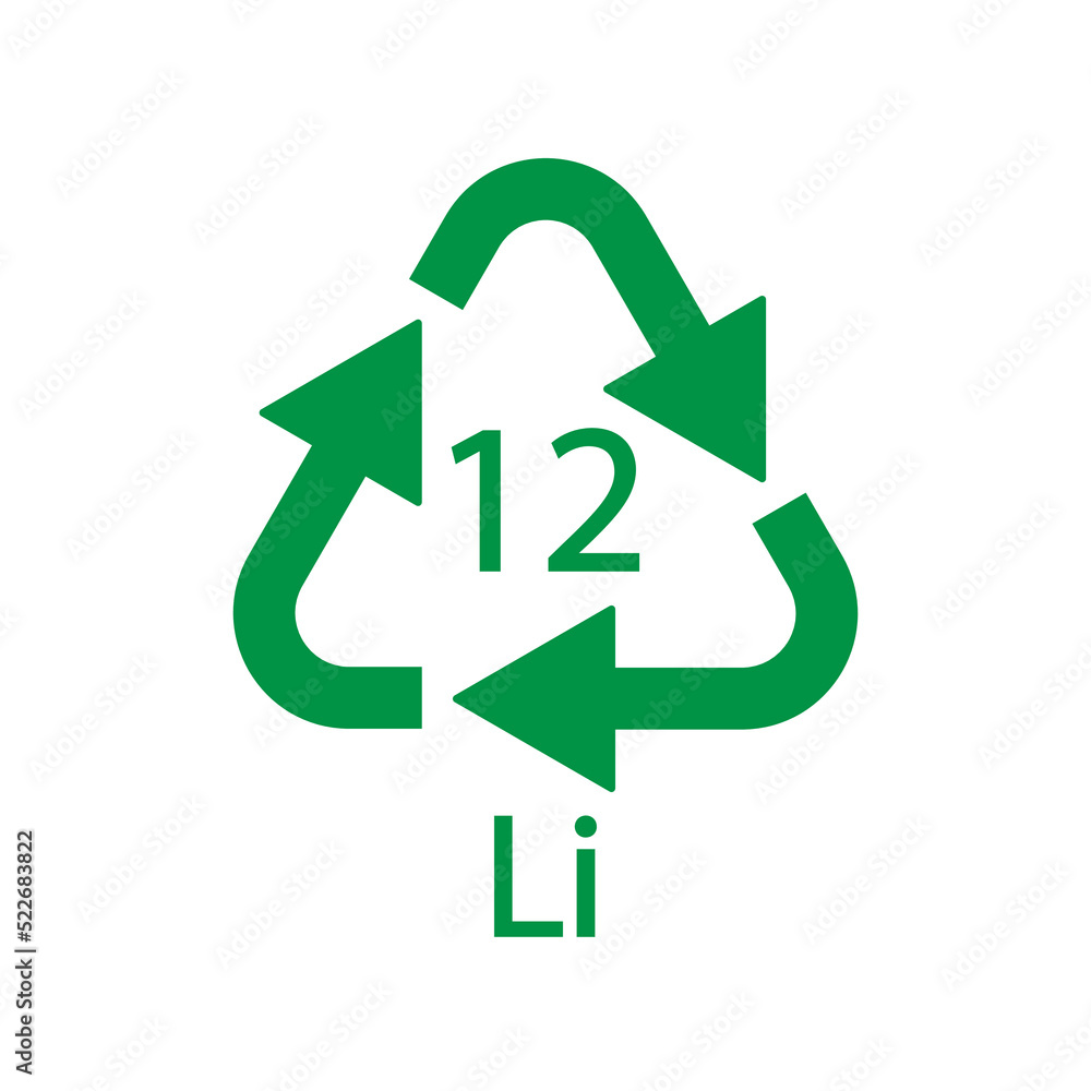 Battery recycling symbol 12 Li. Vector illustration Battery recycling symbol 12 Li. Vector illustration
