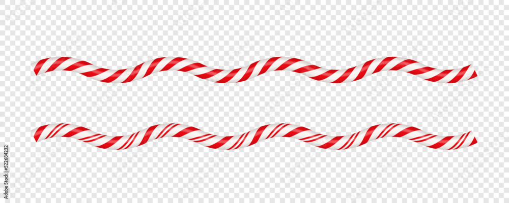 Christmas candy cane wave line with red and white striped. Xmas line with striped candy lollipop pattern. Christmas and new year element. Vector illustration isolated on white background. Christmas candy cane wave line with red and white striped. Xmas line with striped candy lollipop pattern. Christmas and new year element. Vector illustration isolated on white background.