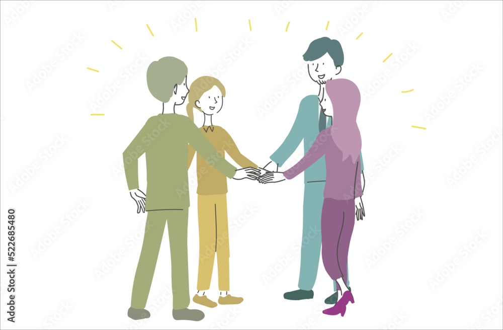 円陣を組んで手を重ねる人たち ビジネスイメージ イラスト Stock 벡터 Adobe Stock