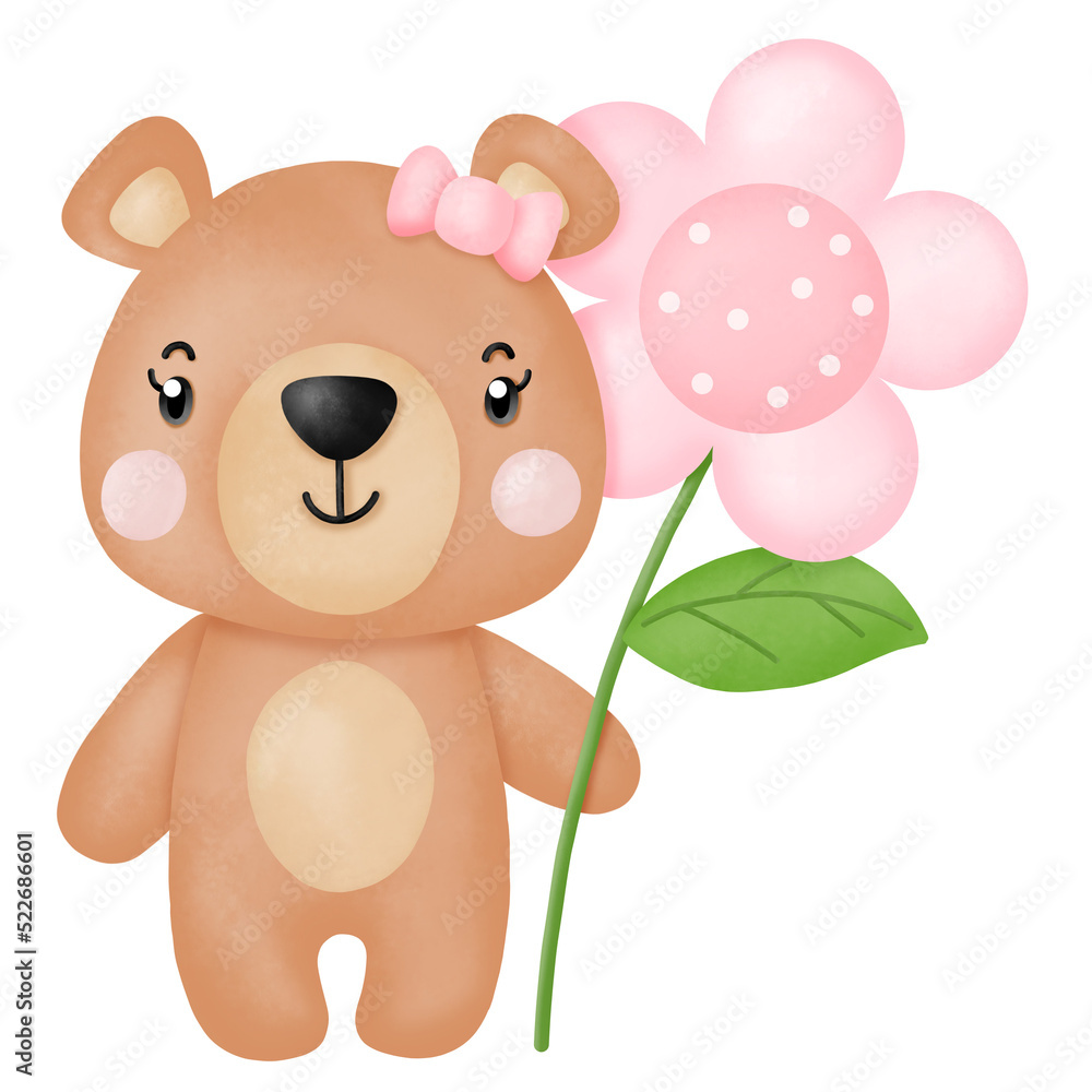 Naklejka premium Watercolor cute teddy bear love set valentines day with elements