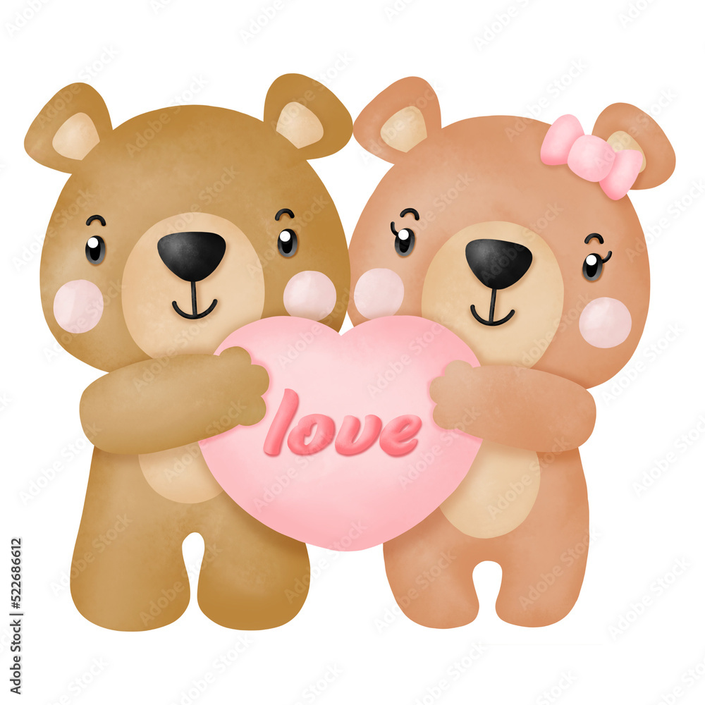 Watercolor cute teddy bear love set valentines day with elements Watercolor cute teddy bear love set valentines day with elements