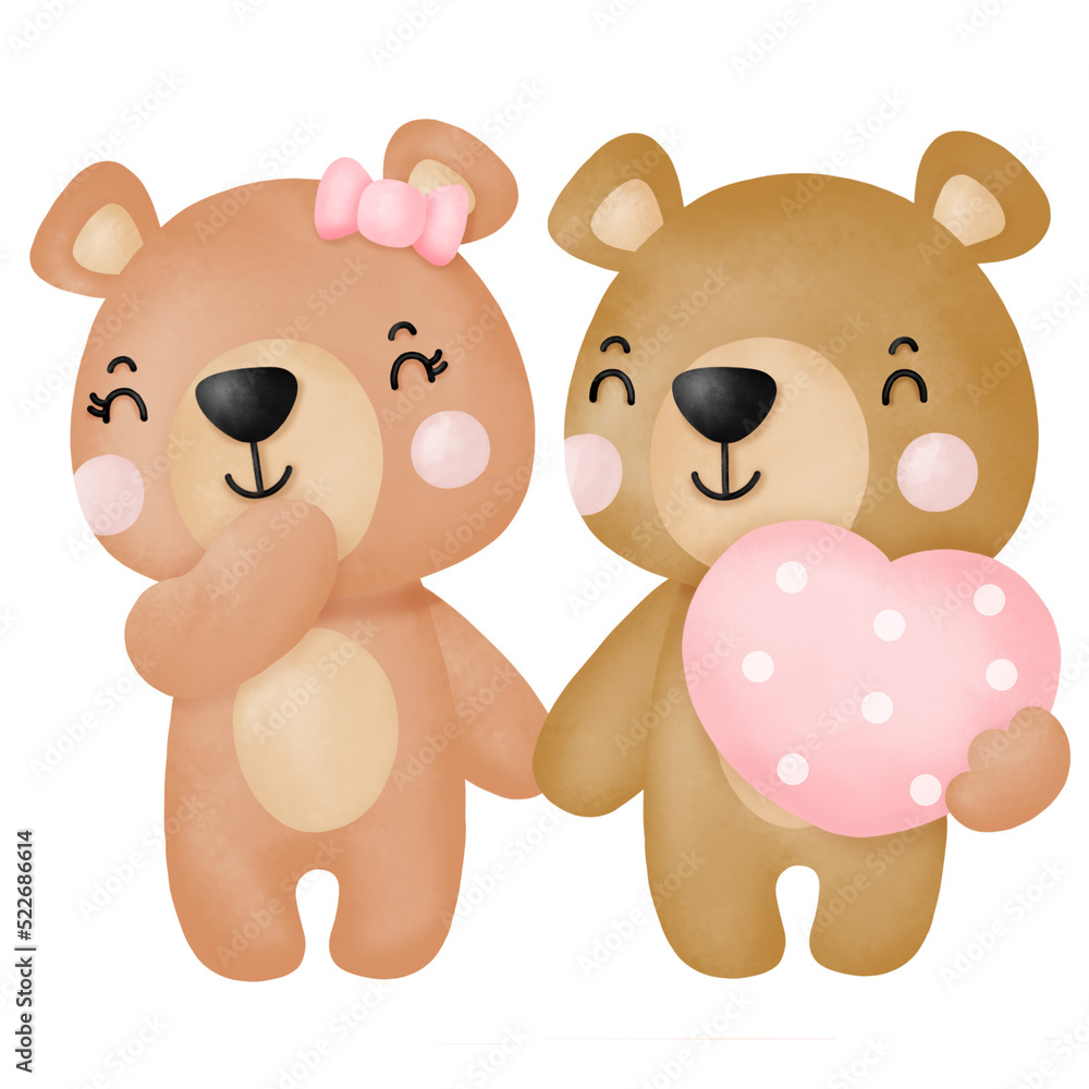 Watercolor cute teddy bear love set valentines day with elements Watercolor cute teddy bear love set valentines day with elements