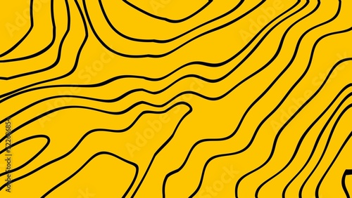 Yellow topographic backgrounds and textures with abstract art creations, random black waves line background