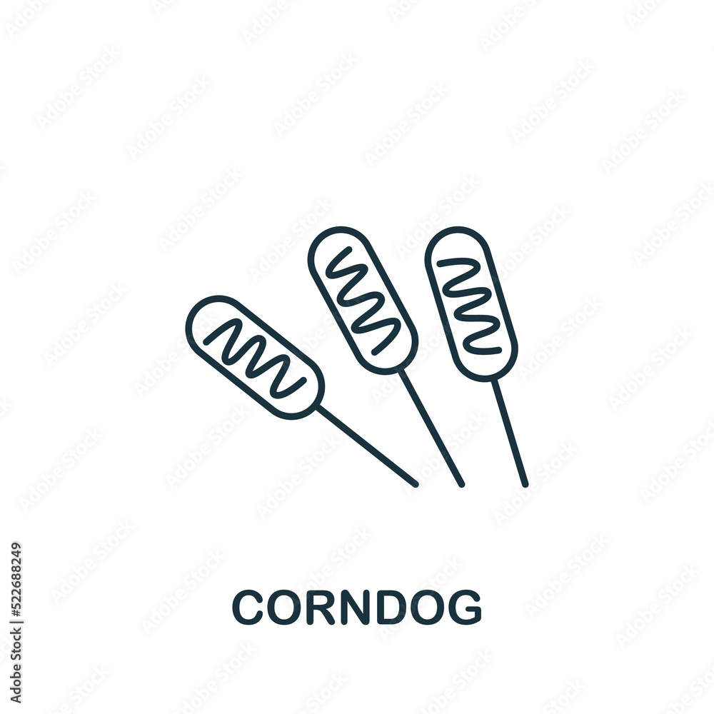 Corndog icon. Monochrome simple line Fastfood icon for templates, web design and infographics Corndog icon. Monochrome simple line Fastfood icon for templates, web design and infographics