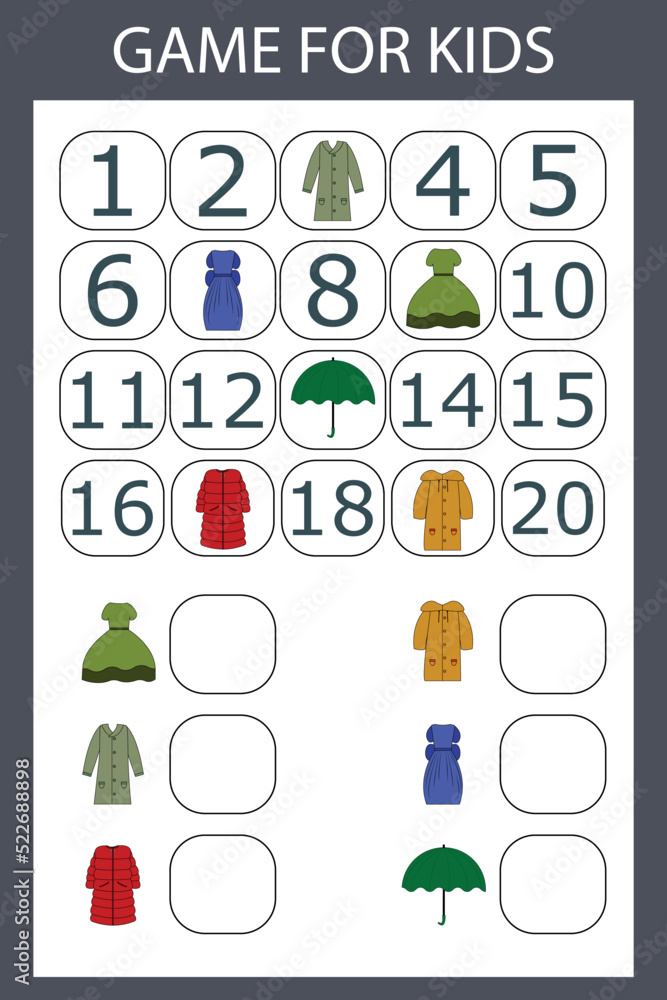 Math educational game for kids. Fill in the line, write the missing numbers Math educational game for kids. Fill in the line, write the missing numbers