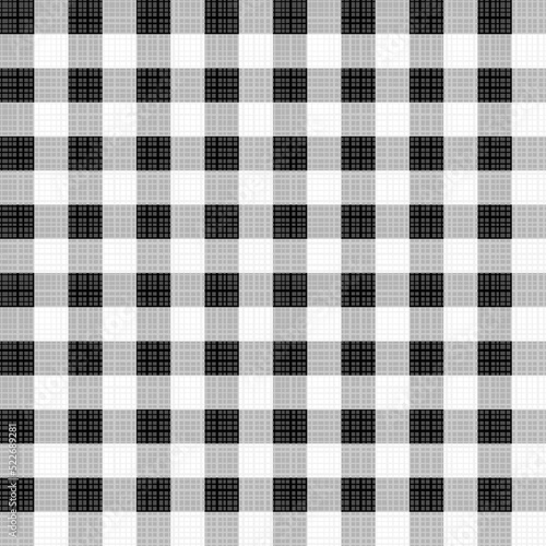 Lumberjack buffalo check plaid seamless pattern. Black and white. Four tiles here. Flat colors.