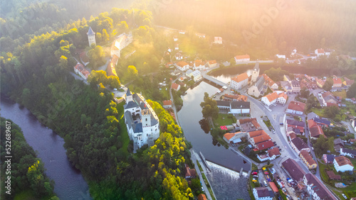 Rozmberk Castle and Vltava River from above