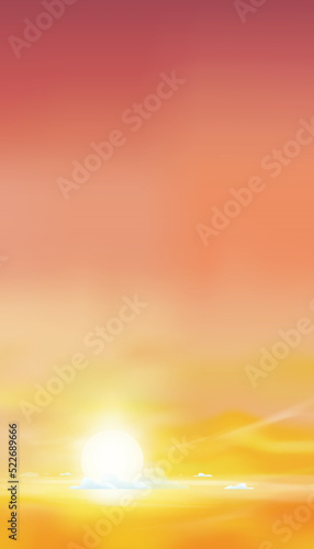 Sunrise in Morning with Orange,Yellow and Pink sky, Vertical Dramatic twilight landscape with Sunset in evening,Vector Sky  banner of sunrise or sunlight for Natural banner for Web, Mobile Screen
