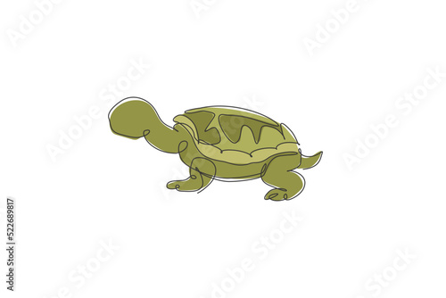 One single line drawing of big cute tortoise in Galapagos island vector illustration. Protected species national park conservation. Safari zoo concept. Modern continuous line graphic draw design