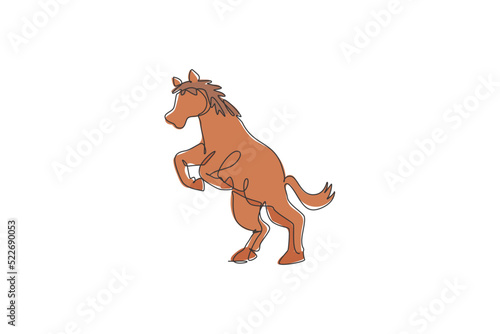 Single continuous line drawing of wild horse mustang. Endangered animal national park conservation. Safari zoo concept. Trendy one line draw design graphic vector illustration