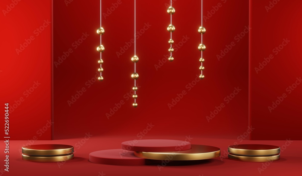 3D rendering of blank product background for cream cosmetics Modern red podium background 3D rendering of blank product background for cream cosmetics Modern red podium background