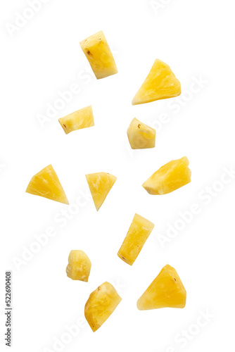 Fotografie Falling pineapple slices cutout, Png file.