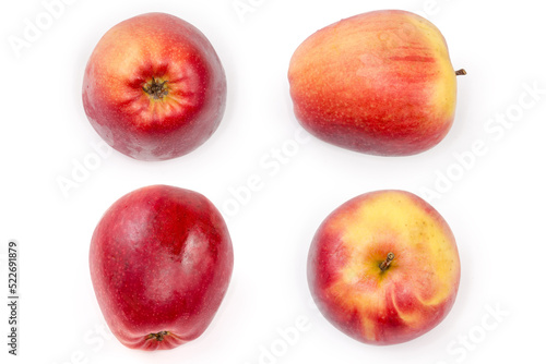 Red-yellow apple, view from different sides on white background