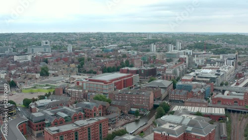 Rising drone shot of south central Nottingham and canal photo