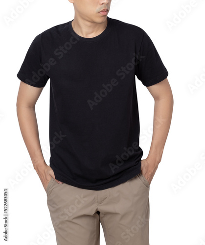 Young man in black T shirt mockup cutout, Png file.