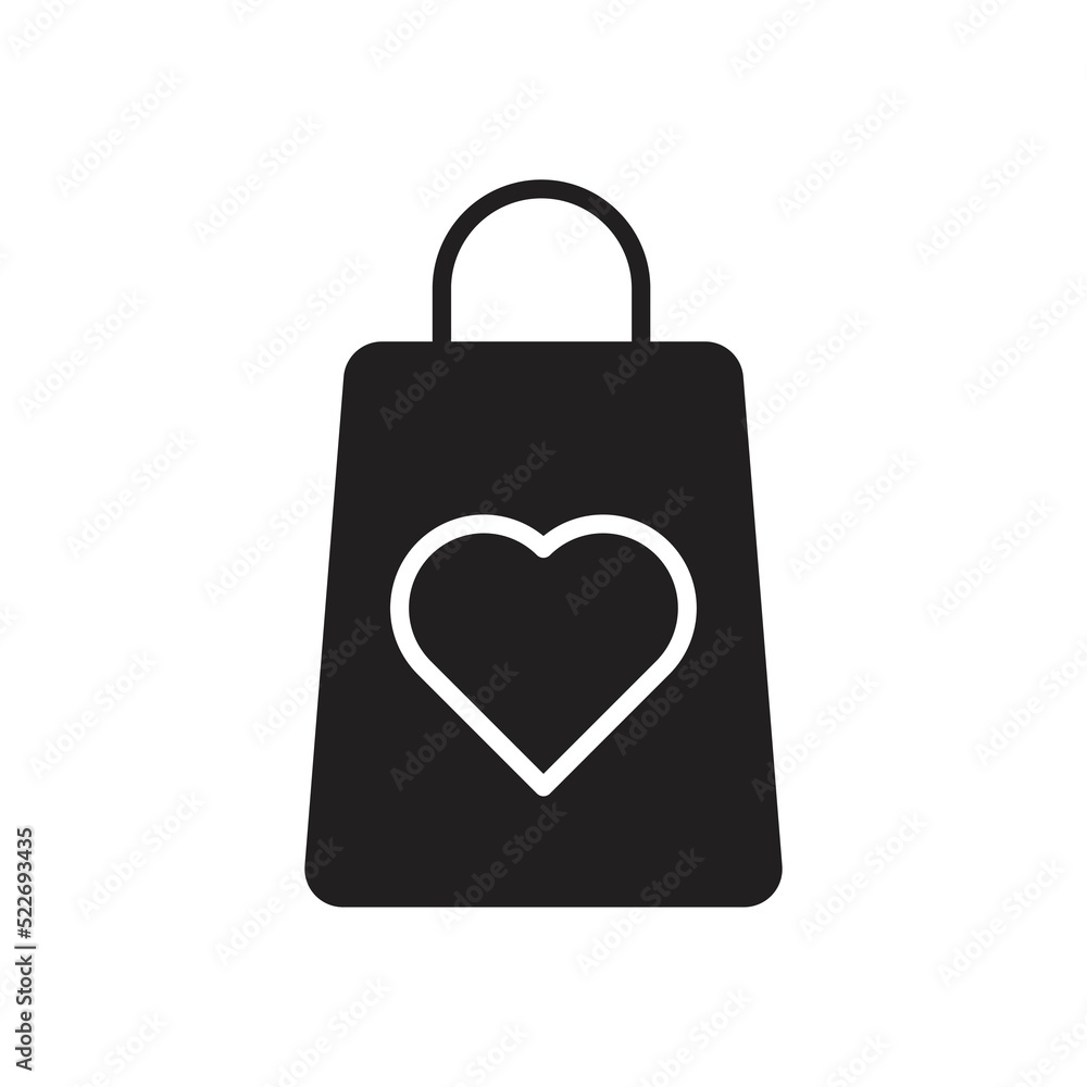 Shopping bag with heart icon, Valentine Day Icon. isolated on white. Symbol, logo illustration. Shopping bag with heart icon, Valentine Day Icon. isolated on white. Symbol, logo illustration.