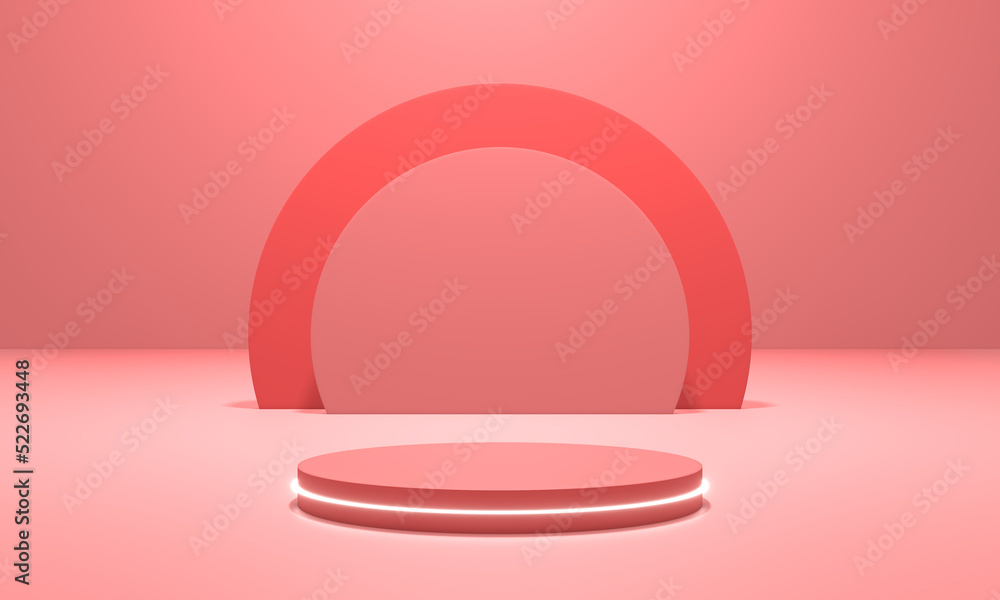 White neon light with podium pink scene 3d illustration rendering in pink background for flyer display products, design advertising and etc White neon light with podium pink scene 3d illustration rendering in pink background for flyer display products, design advertising and etc