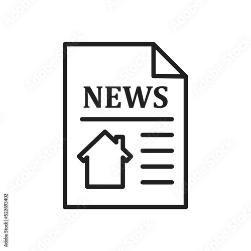 Property news headline vector icon. flat sign for mobile concept and web design. Newspaper with house publication glyph icon. 