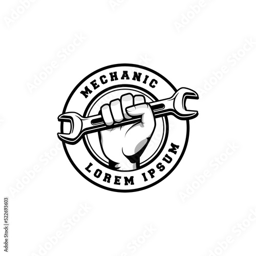 Mechanic badge logo design in retro style. Plumber logo design template
